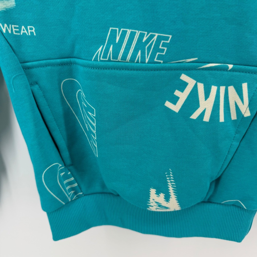Nike Kids Turquoise All Over Logo Print Hoodie Sweatshirt Youth XS - Picture 3 of 6